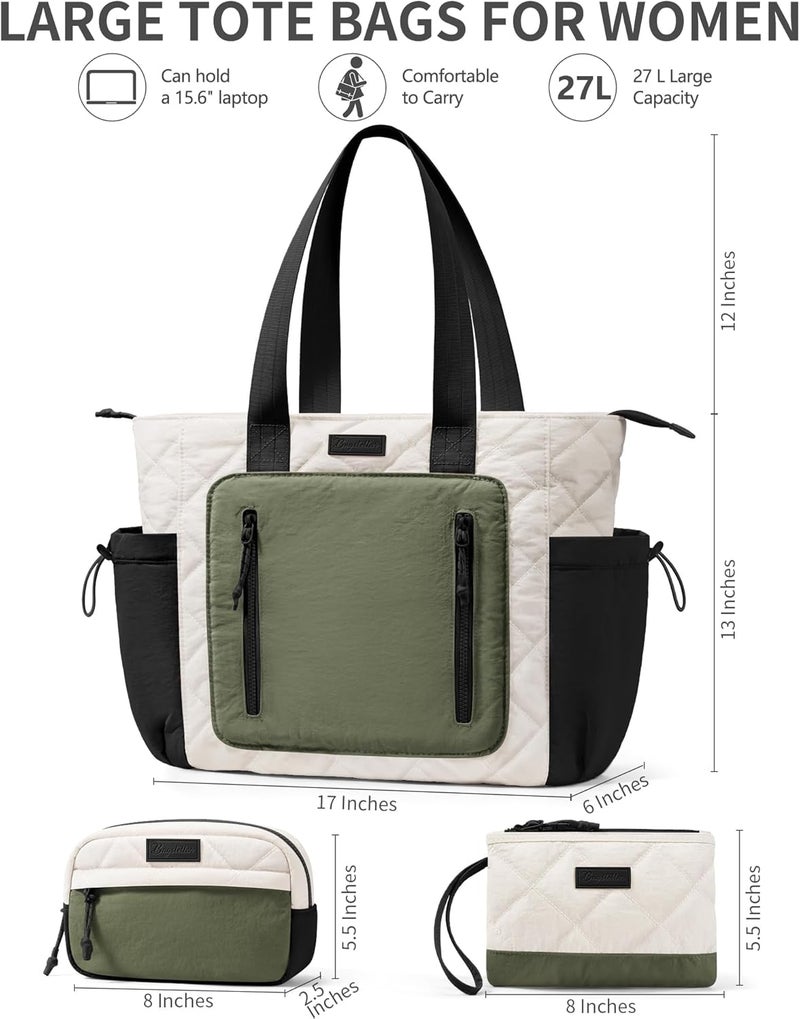 Bagstellar Puffer Tote Bag for Women, Lightweight Puffy Work Laptop Handbag Teacher Nurse Quilted School Daily Travel Gym Bag | Durable, with Zipper, 15.6" Laptop Sleeve, Large Tumbler Holder, Daily Carry On Bags, Comfy College Bags, Portable, Spacious - Image 2